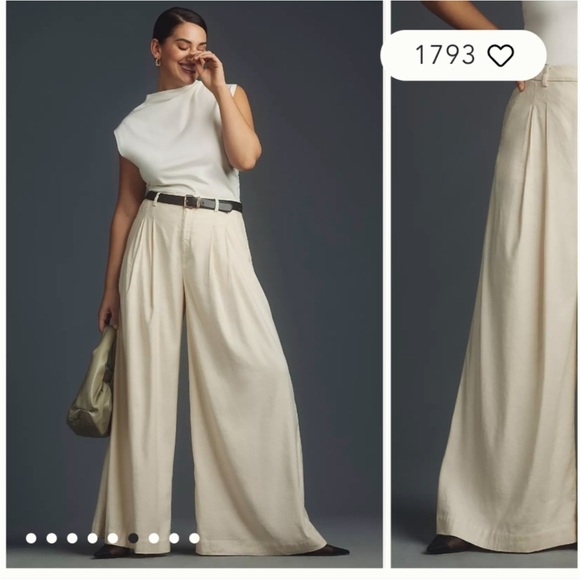 Anthropologie Pants - Anthropologie Maeve The Avery pleated wide leg pants Linen blend cream 10